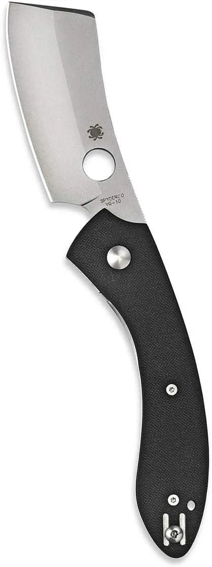 Spyderco Roc EDC Folding Utility Knife - 3.1" VG-10 Cleaver Blade for Versatile Cutting, Ergonomic Black G-10 Handle, LinerLock, Reversible Deep-Pocket Wire Clip, PlainEdge - C177GP