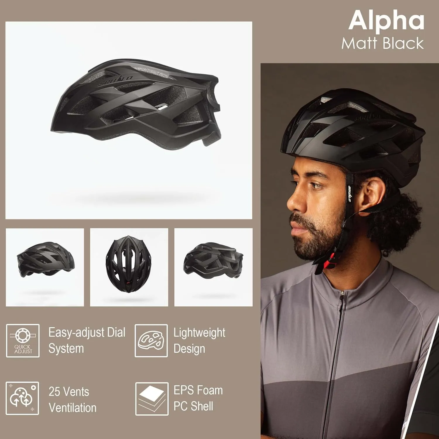 SQUALO Alpha Bike Helmet for Men Women, Bicycle Helmets with Adjustment Dial Unisex Adults Cycling Helmet for Urban Commuter Mountain Road Biker