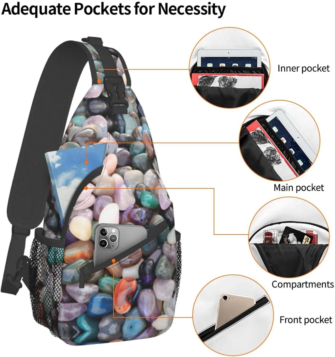 SSIMOO Colorful Cobbles Versatile Travel Hiking Backpack-Perfect For Outdoor Cycling,Chest Shoulder Bag