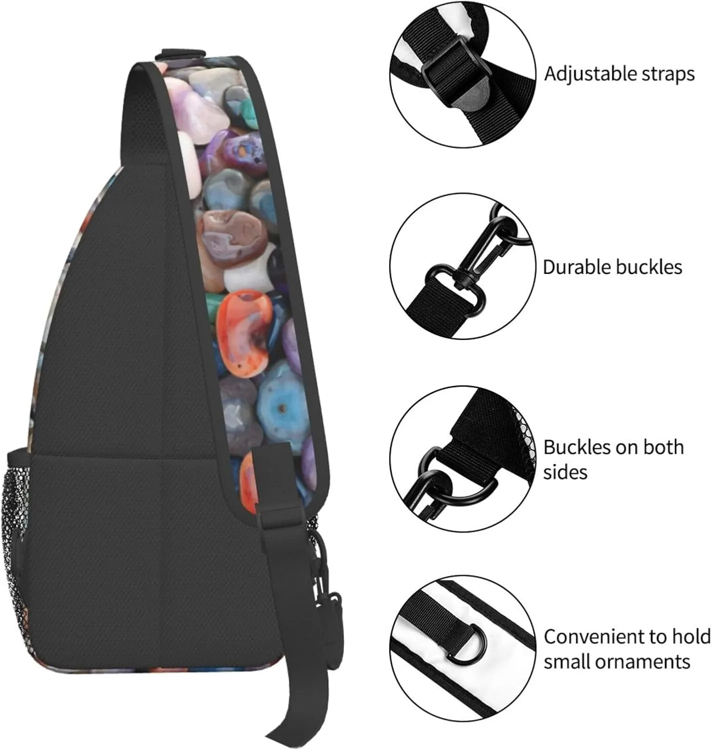 SSIMOO Colorful Cobbles Versatile Travel Hiking Backpack-Perfect For Outdoor Cycling,Chest Shoulder Bag