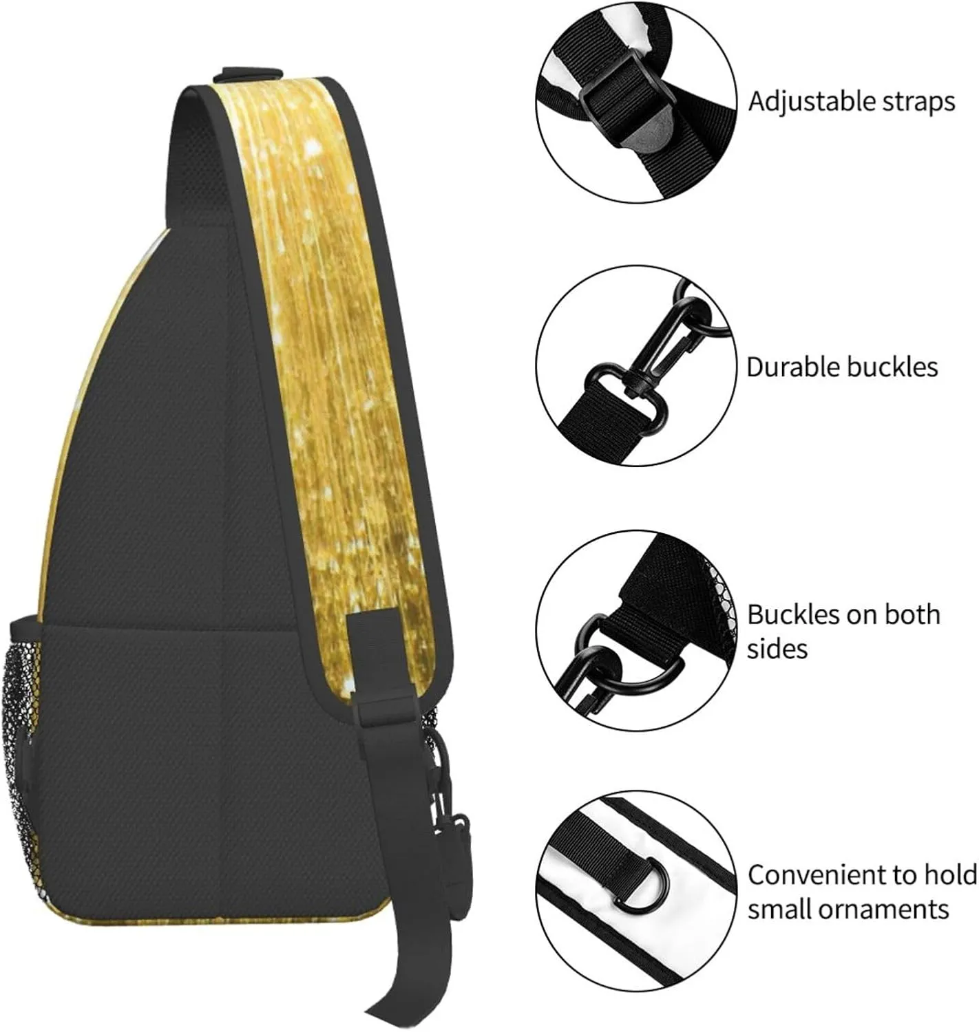 SSIMOO Gold Bling Versatile Travel Hiking Backpack-Perfect For Outdoor Cycling,Chest Shoulder Bag