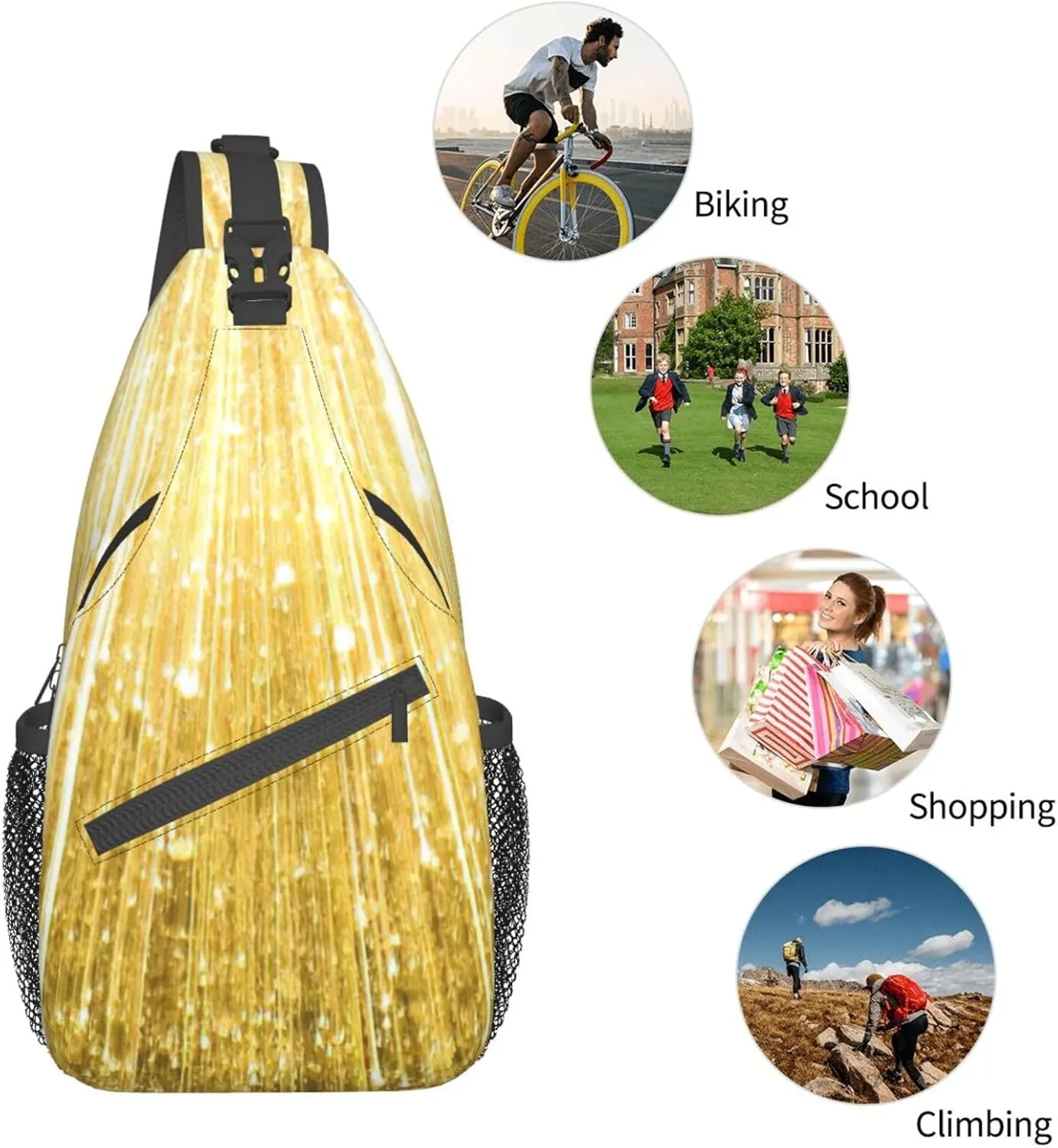 SSIMOO Gold Bling Versatile Travel Hiking Backpack-Perfect For Outdoor Cycling,Chest Shoulder Bag