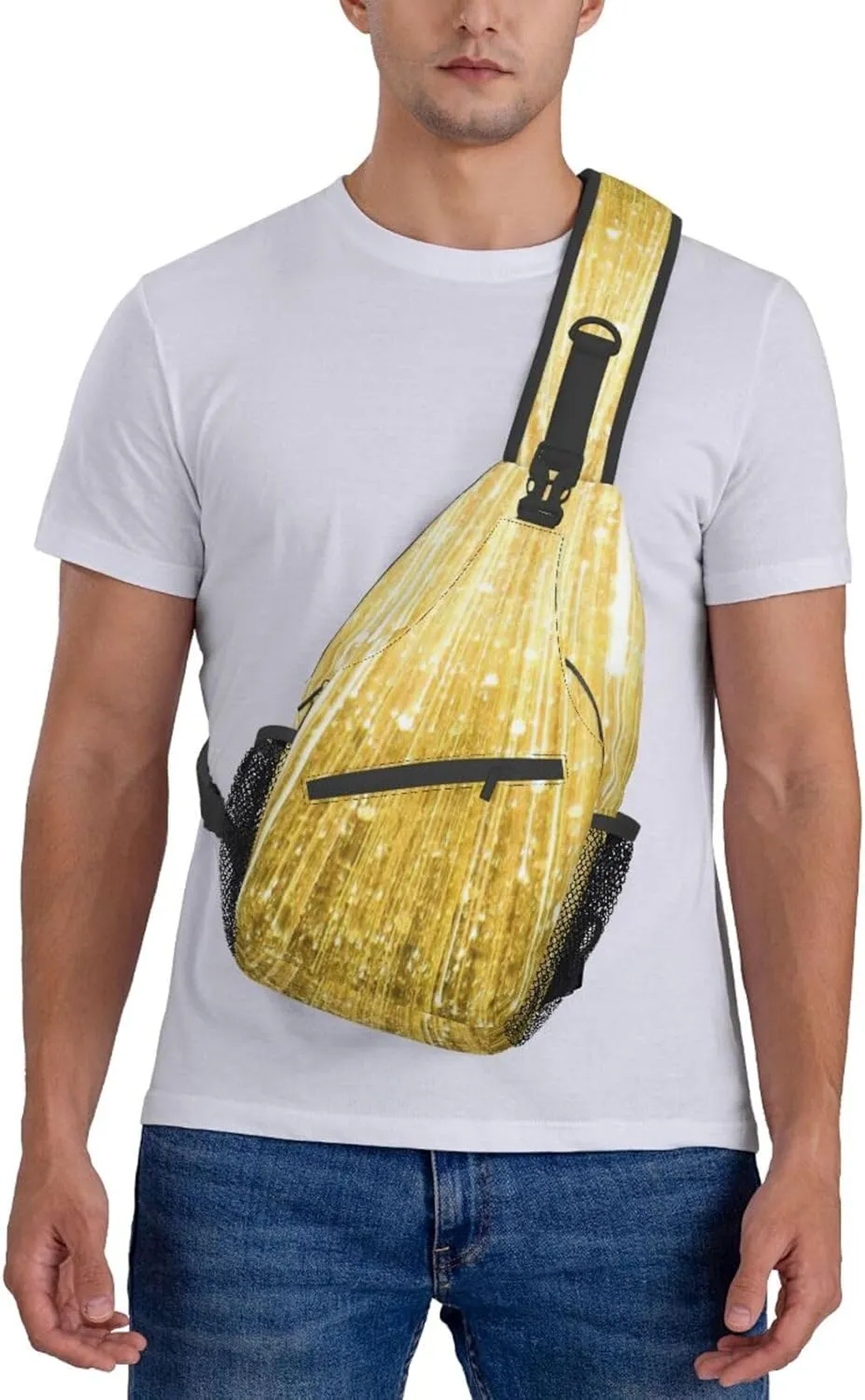 SSIMOO Gold Bling Versatile Travel Hiking Backpack-Perfect For Outdoor Cycling,Chest Shoulder Bag