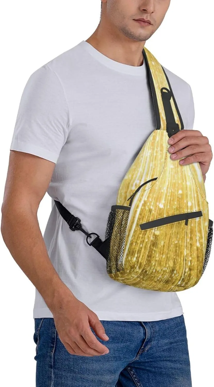 SSIMOO Gold Bling Versatile Travel Hiking Backpack-Perfect For Outdoor Cycling,Chest Shoulder Bag