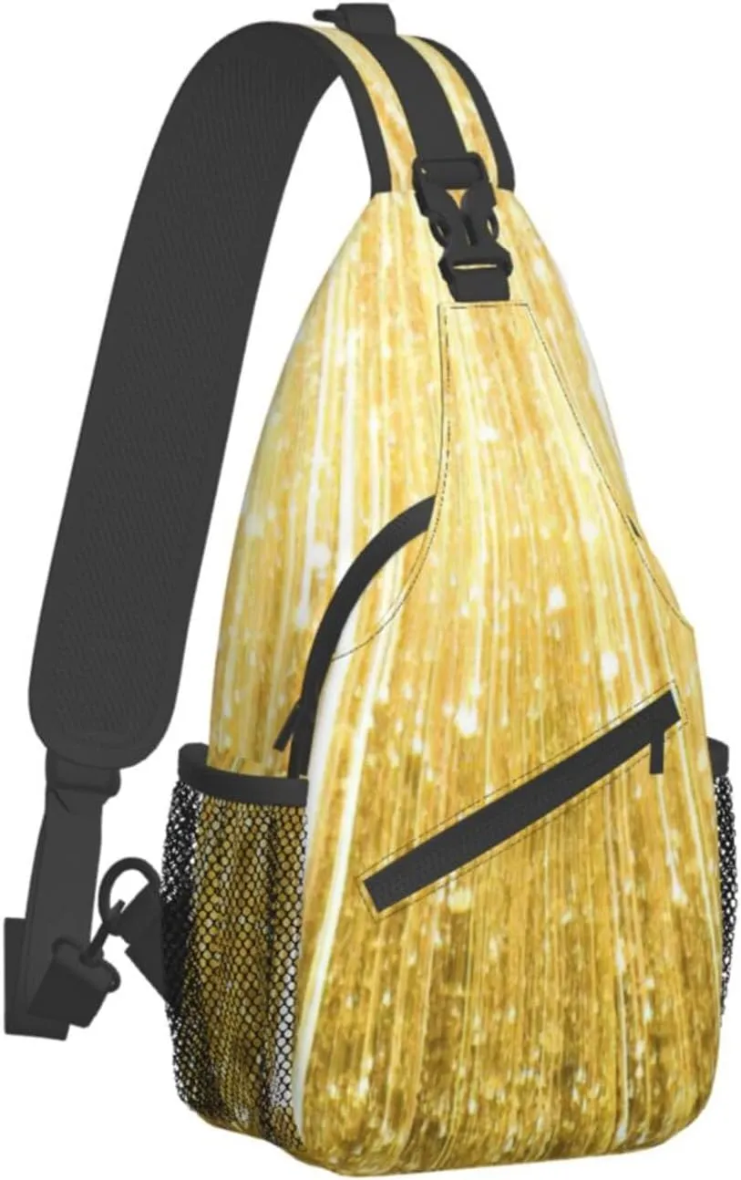 SSIMOO Gold Bling Versatile Travel Hiking Backpack-Perfect For Outdoor Cycling,Chest Shoulder Bag
