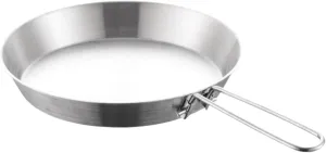 Stainless Steel Camping Fry Pan Pancake Maker with Foldable Handle Lightweight Portable Non Stick Skillet Easy to Clean- 20cm