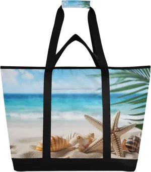 Starfish Shell Beach Reusable Insulated Cooler Bag with Ice Pack Compartment - Large 47L Waterproof Thermal Grocery Tote for Picnic Beach Camping Lunch Storage