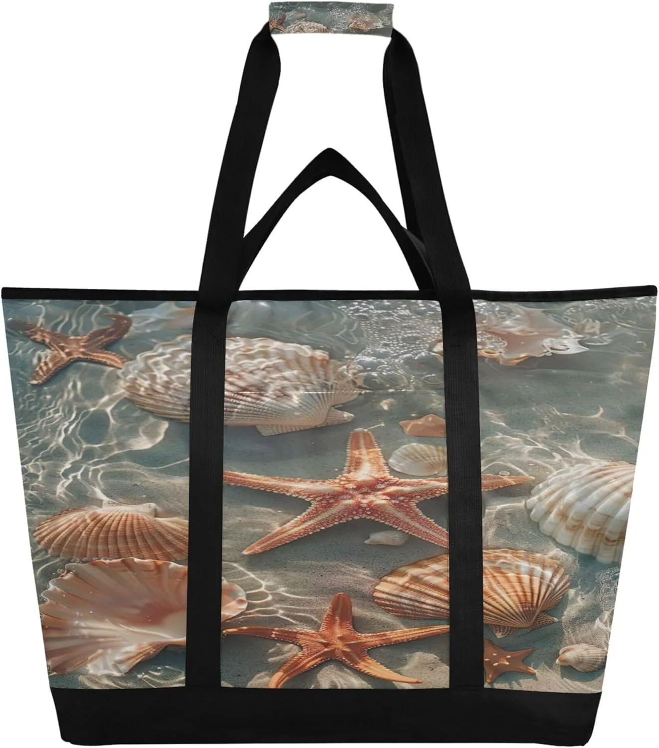 Starfish Shell Beach Reusable Insulated Cooler Bag with Ice Pack Compartment - Large 47L Waterproof Thermal Grocery Tote for Picnic Beach Camping Lunch Storage