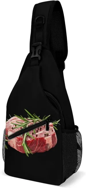 Steak Meat Food Crossbody Sling Bag Casual Chest Bag Daypack for Women Men Travel Sport Hiking Funny Print