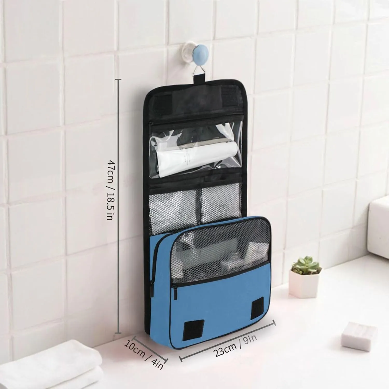 Steel Blue Custom Name Hanging Toiletry Bag Personalized Makeup Cosmetic Bag Cosmetic Case Large Capacity Travel Toiletry Organizer for Toiletries Bathroom Travel Storage