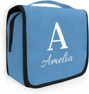 Steel Blue Custom Name Hanging Toiletry Bag Personalized Makeup Cosmetic Bag Cosmetic Case Large Capacity Travel Toiletry Organizer for Toiletries Bathroom Travel Storage