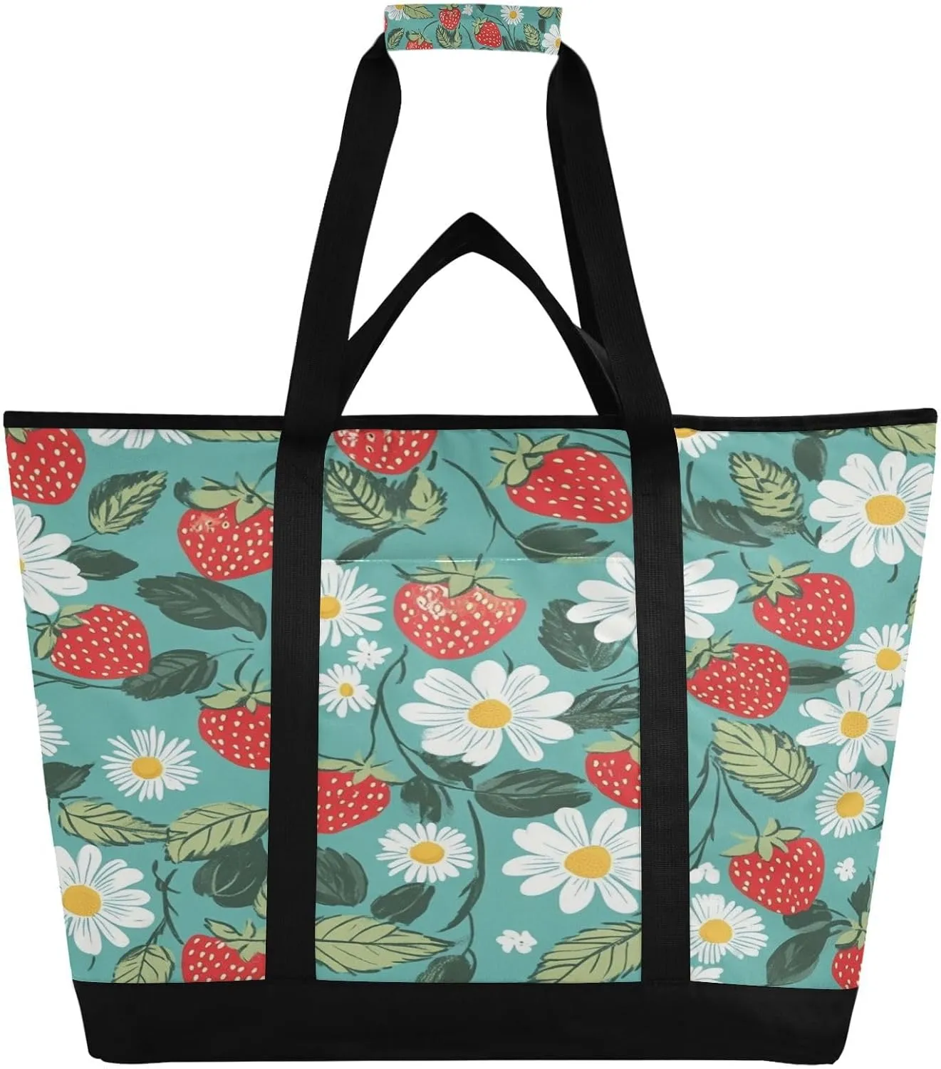 Strawberry Daisy Reusable Insulated Lunchbox Cooler Bag, Leakproof Kitchen Grocery Bag Collapsible Portable Cooler Tote Bag for Picnic, Camping, Office, Travel