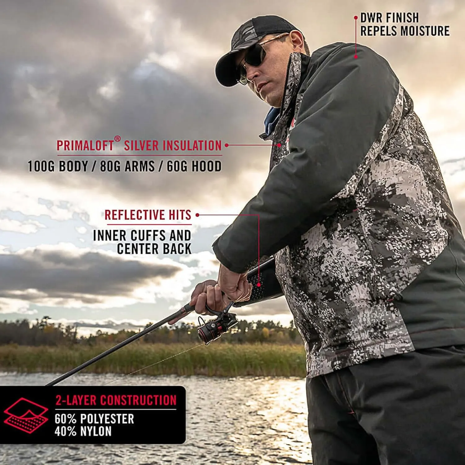 Striker Men's Denali Durable Breathable Waterproof Outdoor Fishing Insulated Rain Jacket w/Adjustable Hood & Reflective Hits