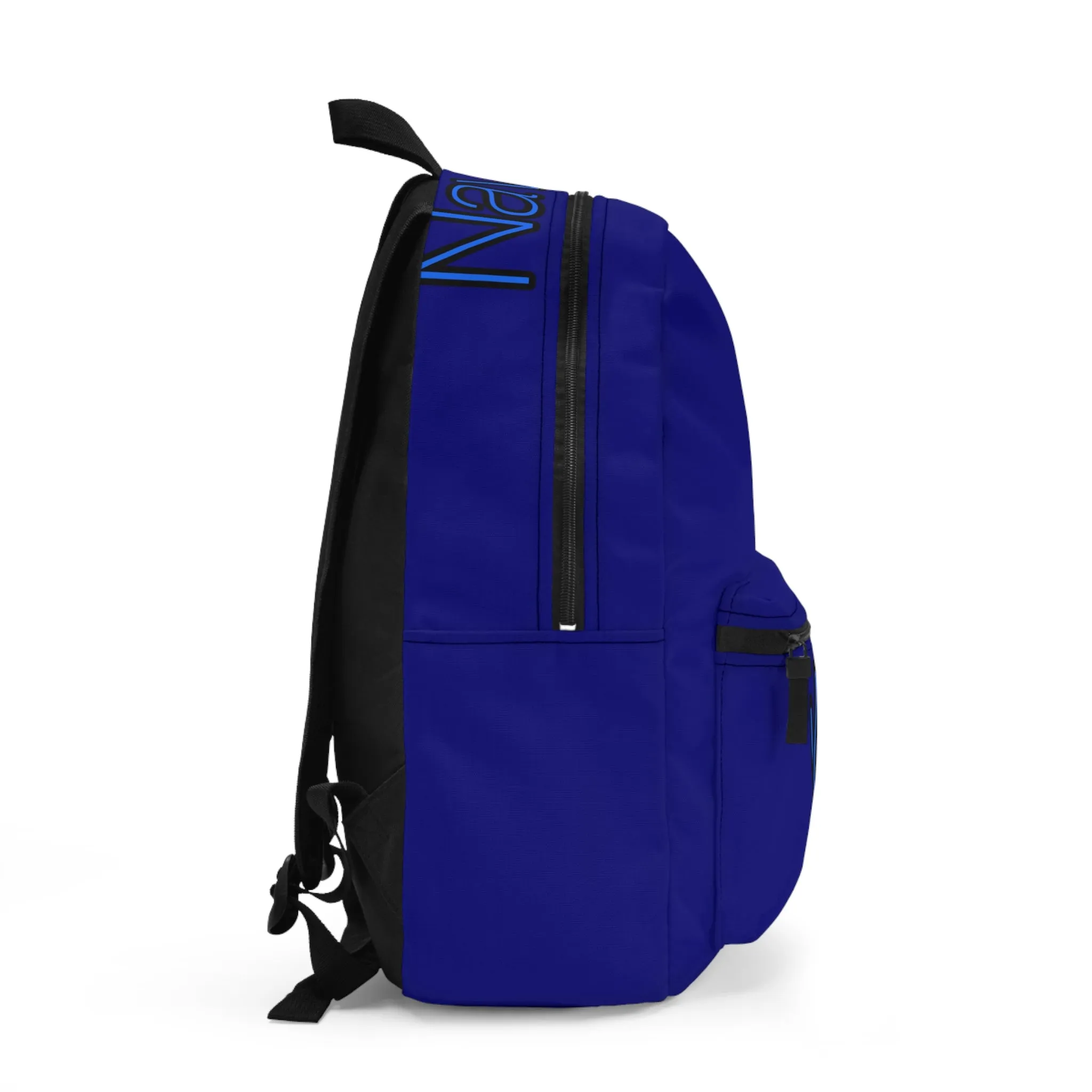 Stylish Blue Backpack with Modern Logo Design