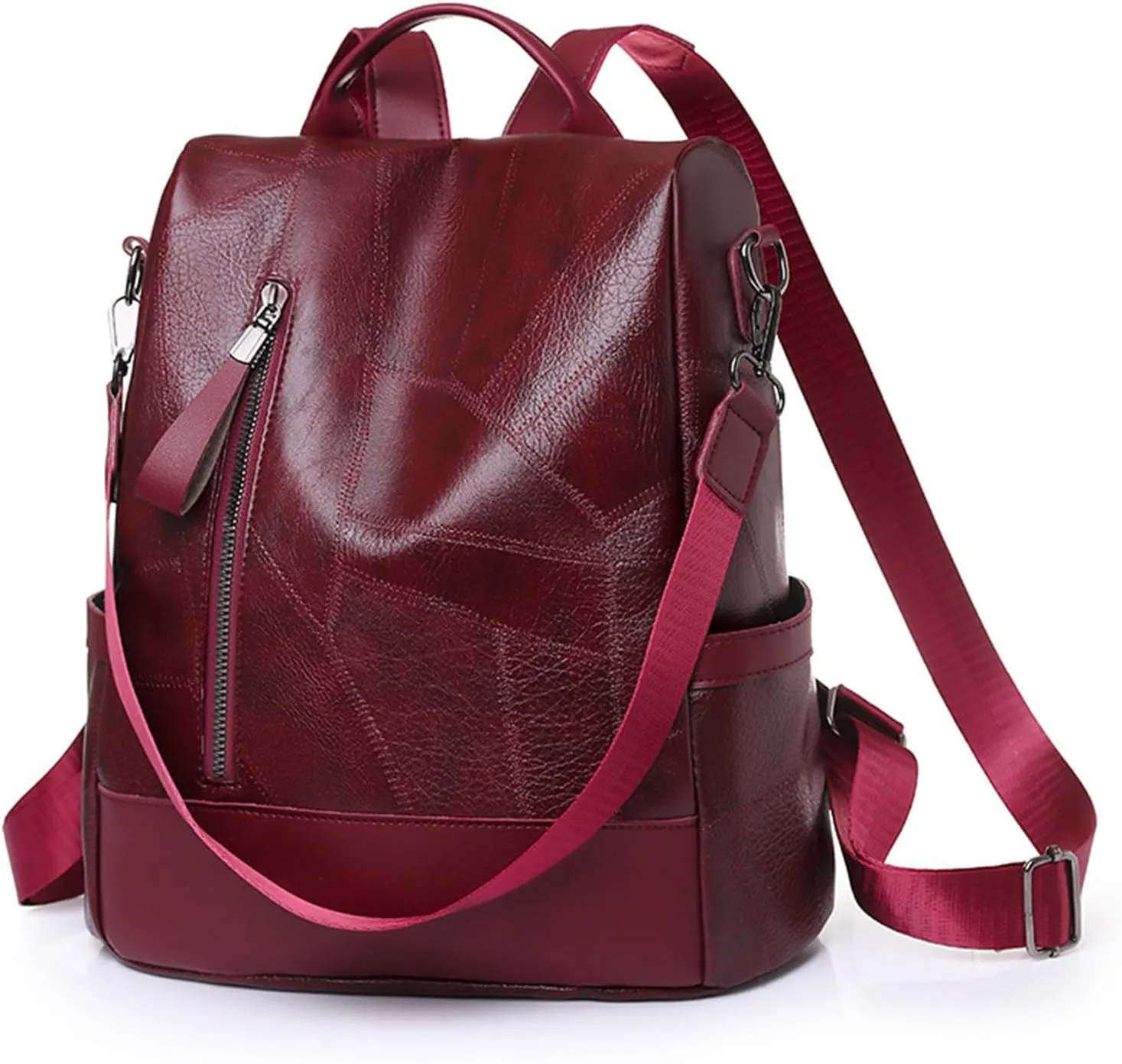 Stylish Leather Backpack Anti-Theft Travel Daypack for Women Lightweight Casual Shoulder Bag (Red)