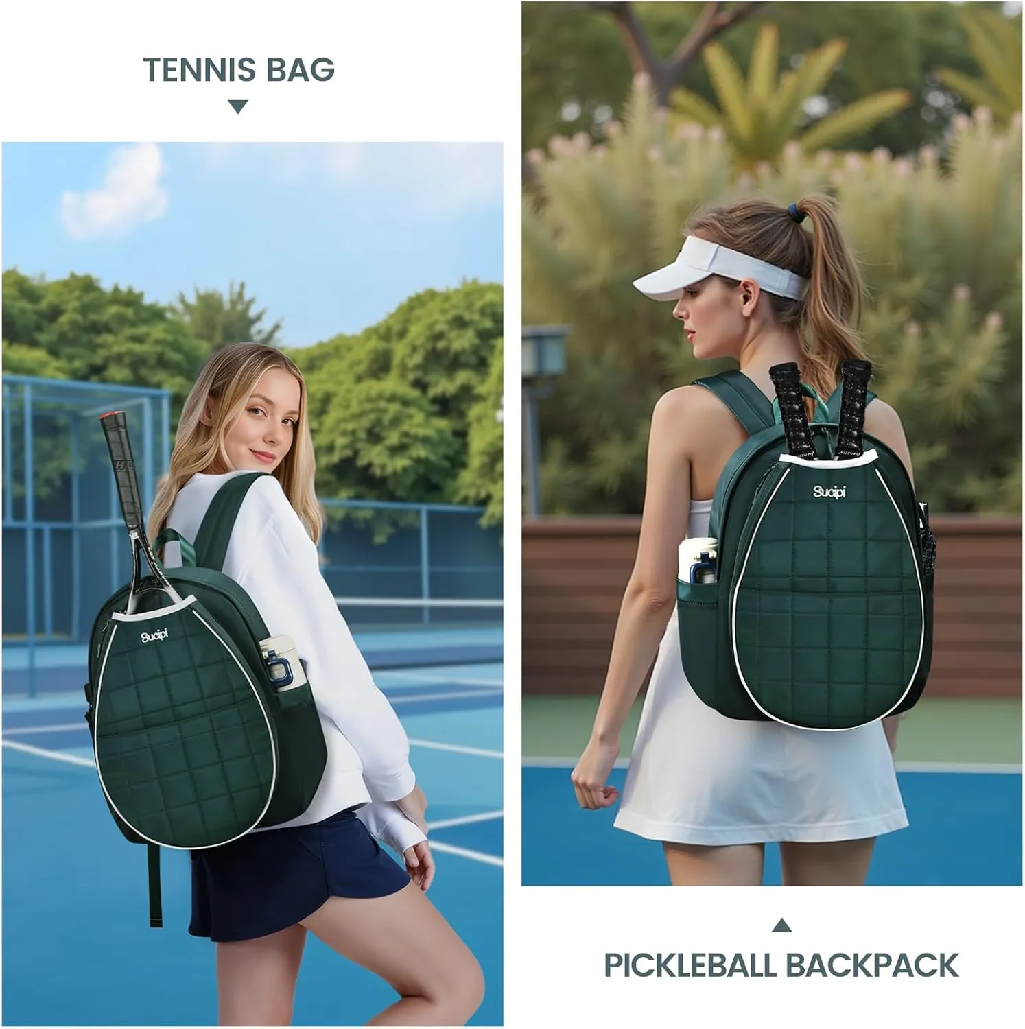 Sucipi Tennis Bags for Women, Quilted Tennis Racket Bag Backpack for Tennis Racquet, Pickleball Paddles, Badminton