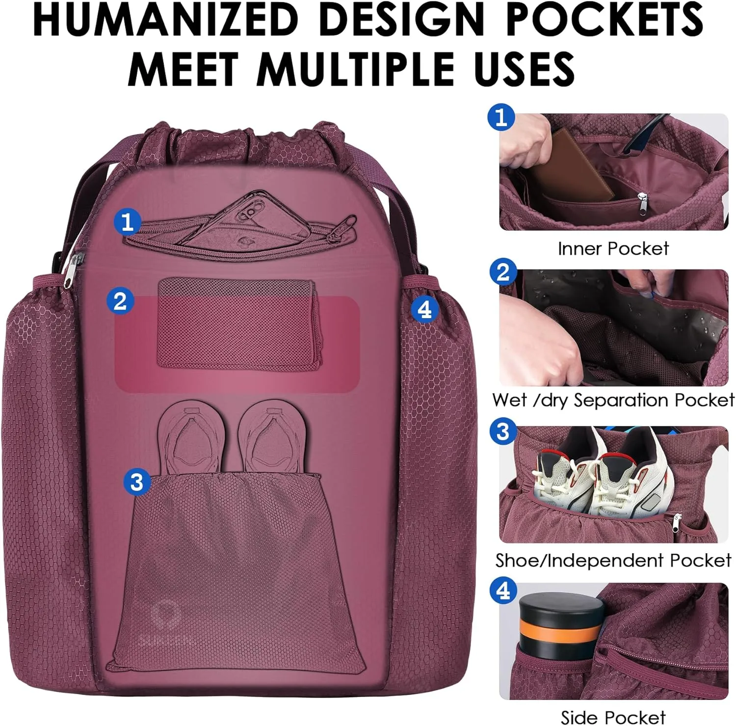 Sukeen Drawstring Backpack Swim Bag Lightweight String Backpack for Beach Pickleball Swimming Pool Gym Workout Gear Sport