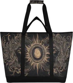 Sun and Moon Reusable Insulated Cooler Bag with Ice Pack Compartment - Large 47L Waterproof Thermal Grocery Tote for Picnic Beach Camping Lunch Storage