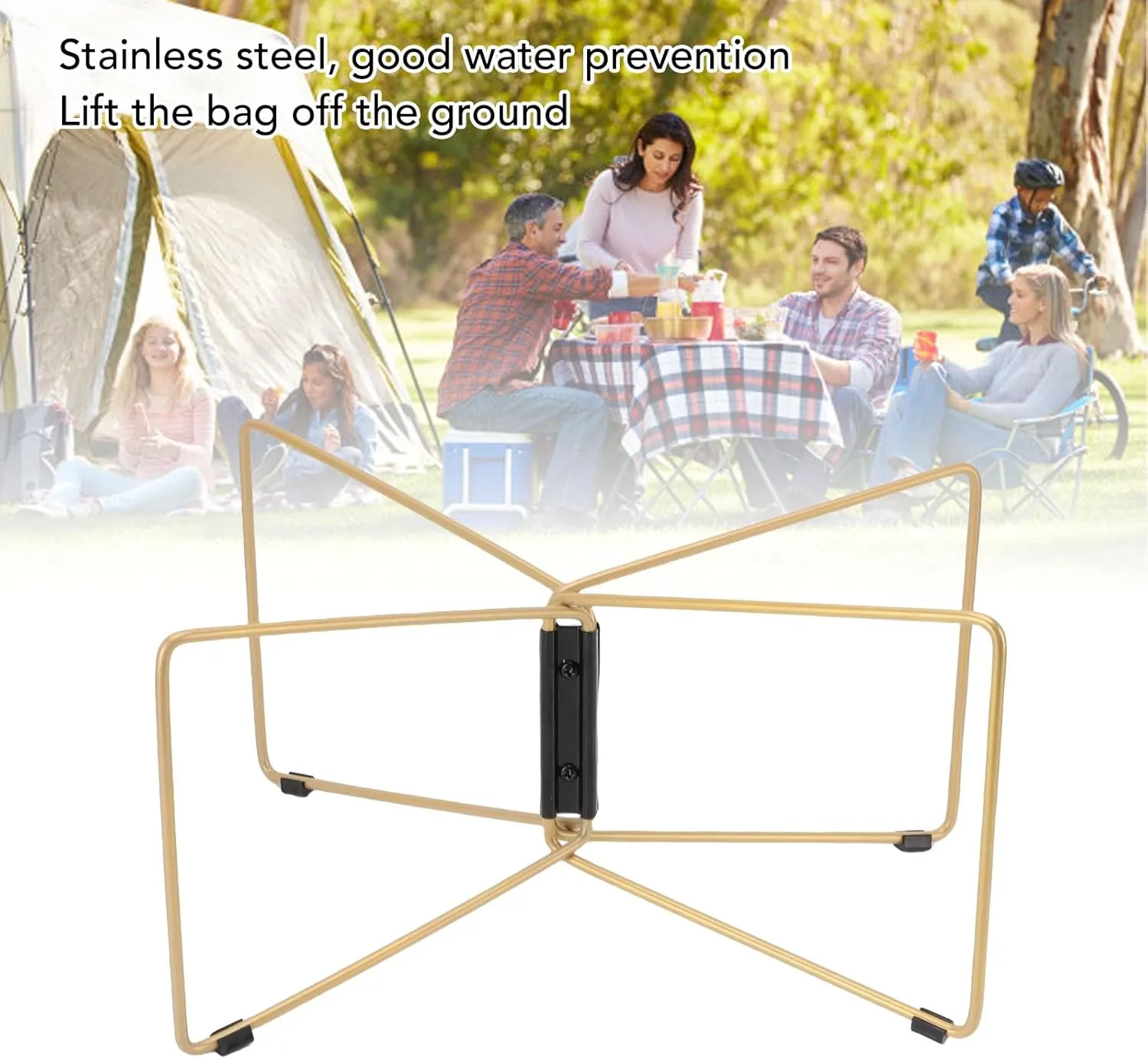 SUNGOOYUE Foldable Cooler Stand, Stainless Steel Camping Luggage Rack Fridge Ice Box Holder with Storage Bag for Outdoor Camping