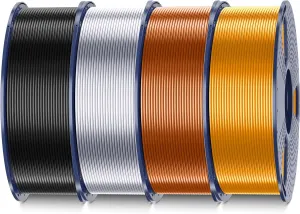 SUNLU Silk Pla Plus Filament 4kg Bundle, Shiny Silk Surface Pla  3D Printer Filament 1.75mm ±0.02mm, Glossy 3D Printing Filament, 1kg Spool, 4 Packs. (Black Silver Red Copper Brass)