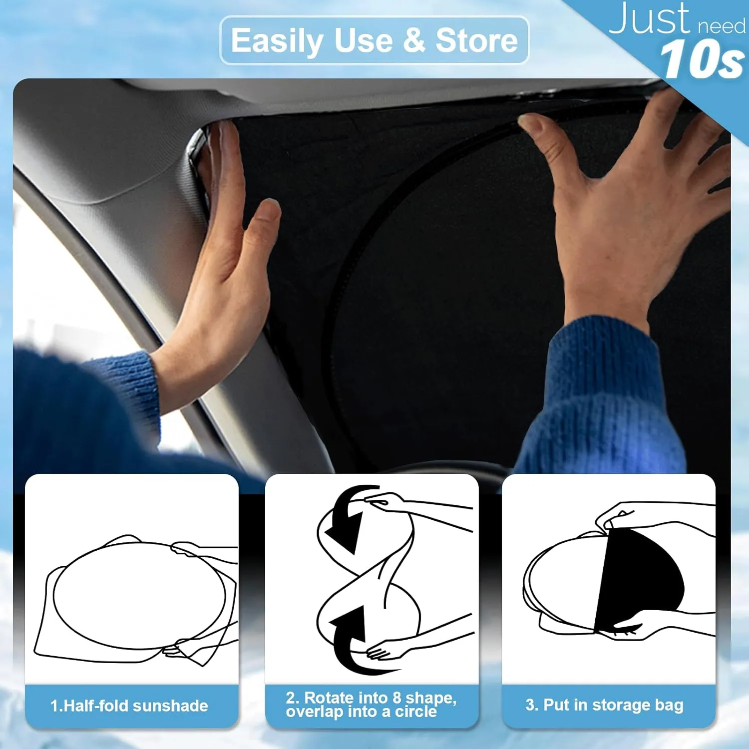 Sunshade for Chrysler 300 Windshield Sun Shade for Chrysler 300 300C 2011-2023 2024 2025 Car Accessories Foldable Front Window Shield Cover Sun Visor Protector 2 Layers Block UV Rays Heat with Pouch