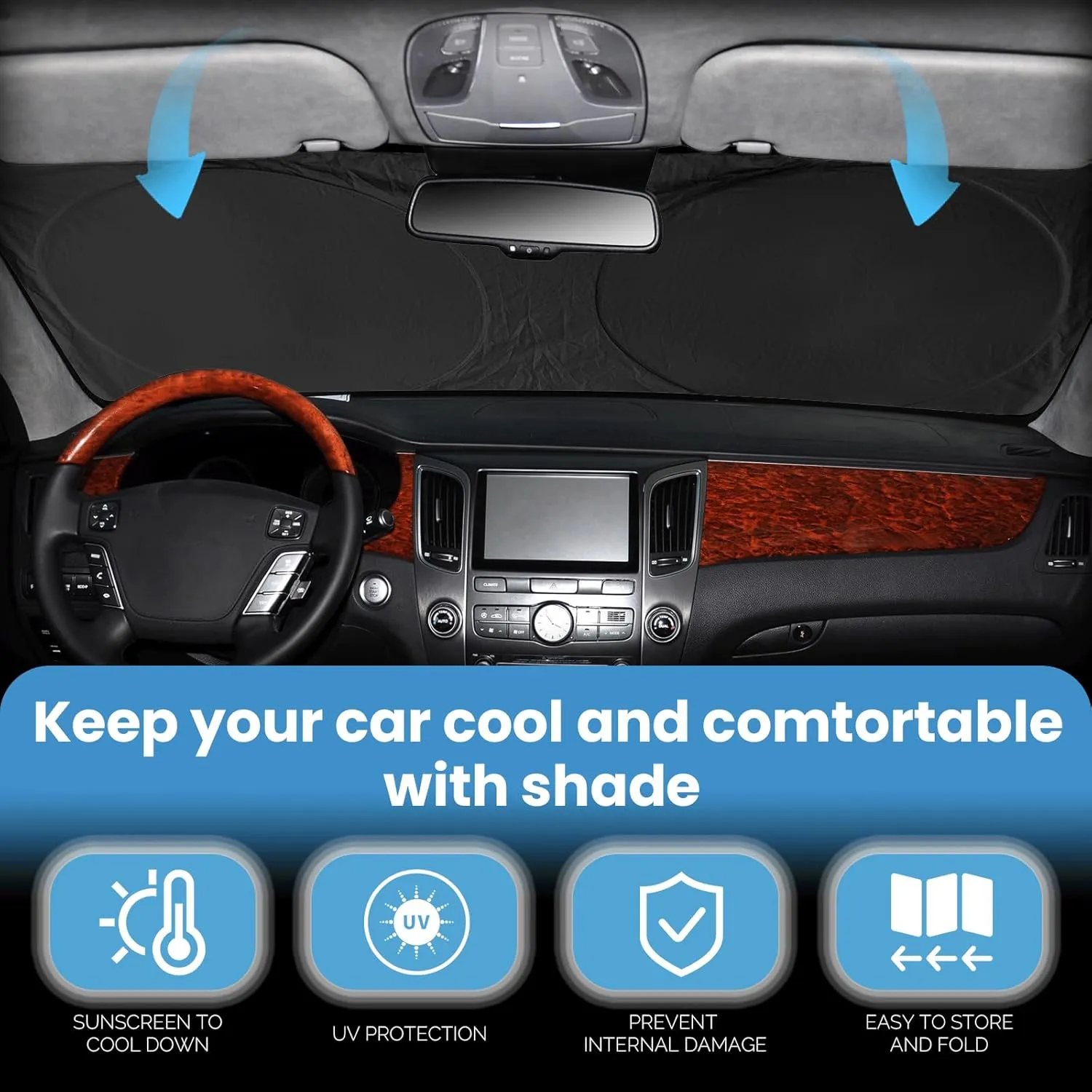 Sunshade for Chrysler 300 Windshield Sun Shade for Chrysler 300 300C 2011-2023 2024 2025 Car Accessories Foldable Front Window Shield Cover Sun Visor Protector 2 Layers Block UV Rays Heat with Pouch