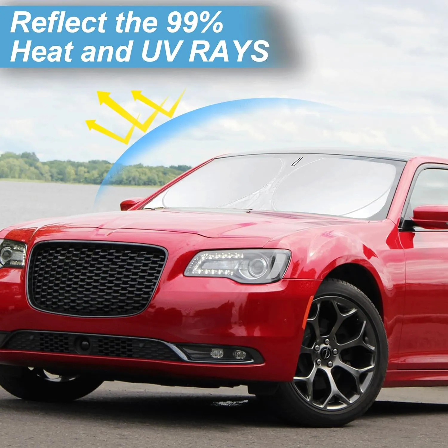 Sunshade for Chrysler 300 Windshield Sun Shade for Chrysler 300 300C 2011-2023 2024 2025 Car Accessories Foldable Front Window Shield Cover Sun Visor Protector 2 Layers Block UV Rays Heat with Pouch