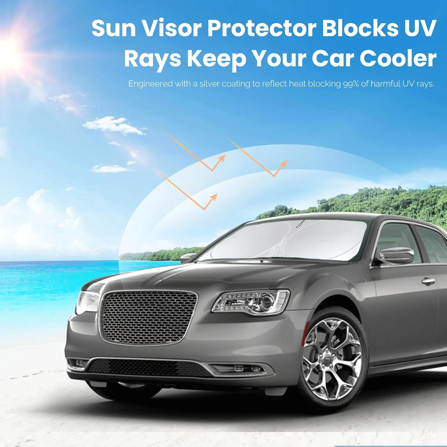 Sunshade for Chrysler 300 Windshield Sun Shade for Chrysler 300 300C 2011-2023 2024 2025 Car Accessories Foldable Front Window Shield Cover Sun Visor Protector 2 Layers Block UV Rays Heat with Pouch
