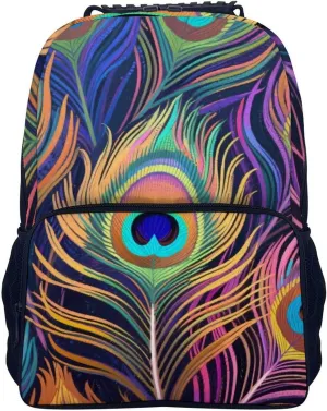 Supdreamc Men Women Polyester Chic Animal Beautiful Peacock Feather Art Daypack Big Capacity Shoulder Bag With Adjustable Shoulder Straps for Camping Travel Walking Cycling