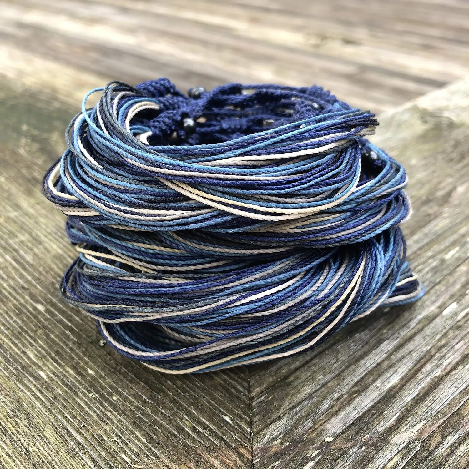 Surfer String Bracelet for Men Blue Gray White w Hematite Stones Handmade Woven Rope Adjustable Surf Gift for Guy by RUMI SUMAQ