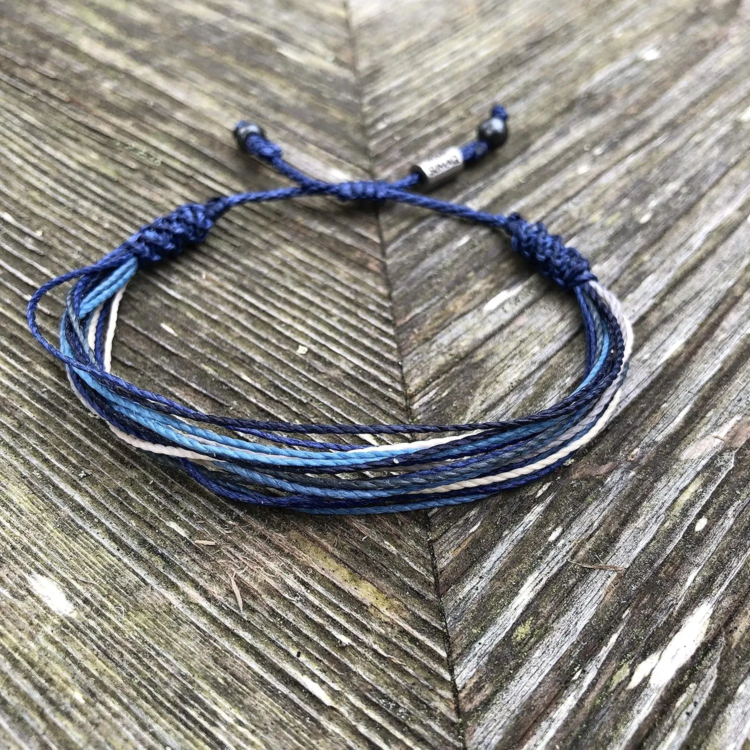 Surfer String Bracelet for Men Blue Gray White w Hematite Stones Handmade Woven Rope Adjustable Surf Gift for Guy by RUMI SUMAQ
