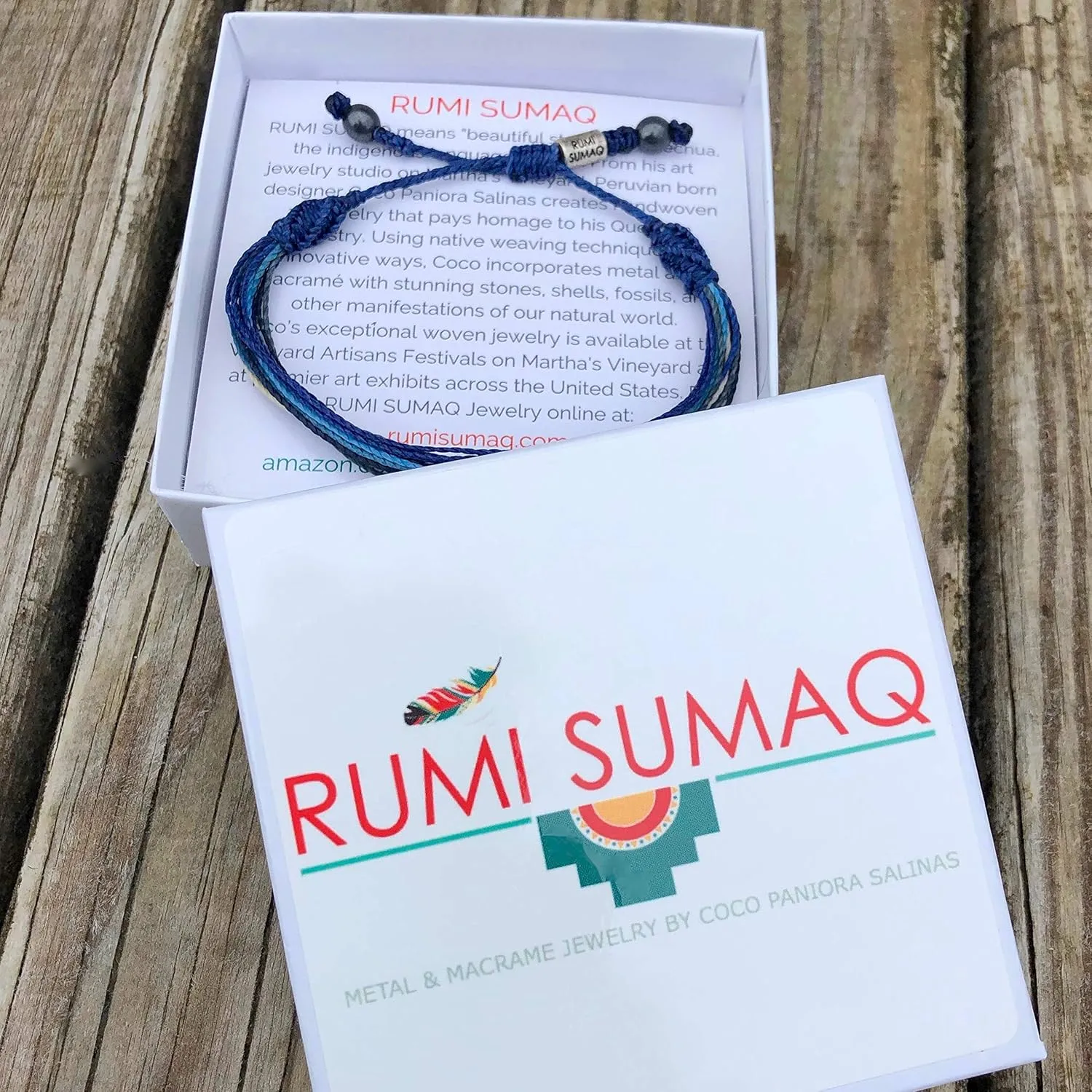 Surfer String Bracelet for Men Blue Gray White w Hematite Stones Handmade Woven Rope Adjustable Surf Gift for Guy by RUMI SUMAQ