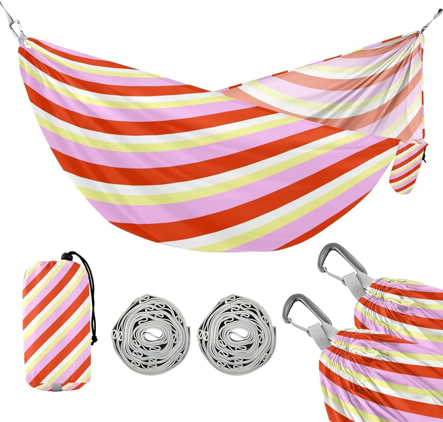 susiyo Portable Camping Hammock Candy Lines Printed Lightweight Hammock Comfortable Travel Swing with Tree Straps for Camping Hiking Backpacking Travel or Beach - Up to 330lbs