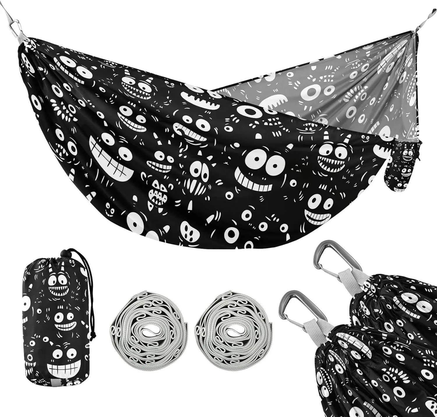 susiyo Portable Camping Hammock Cute Cartoon Monsters Printed Lightweight Hammock Comfortable Travel Swing with Tree Straps for Camping Hiking Backpacking Travel or Beach - Up to 330lbs