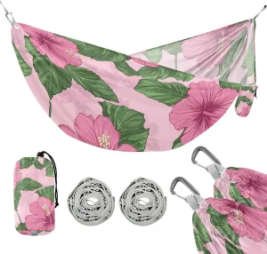 susiyo Portable Camping Hammock Hibiscus Flowers Printed Lightweight Hammock Comfortable Travel Swing with Tree Straps for Camping Hiking Backpacking Travel or Beach - Up to 330lbs