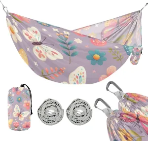 susiyo Portable Camping Hammock Spring Butterflies Flowers Printed Lightweight Hammock Comfortable Travel Swing with Tree Straps for Camping Hiking Backpacking Travel or Beach - Up to 330lbs