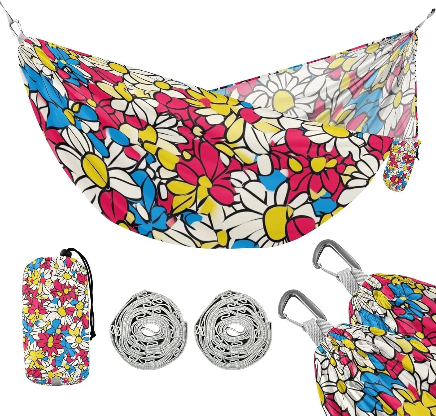 susiyo Portable Camping Hammock Sun Flowers Printed Lightweight Hammock Comfortable Travel Swing with Tree Straps for Camping Hiking Backpacking Travel or Beach - Up to 330lbs