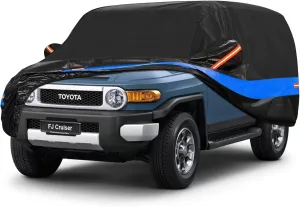 SUV Car Cover Custom Fit for Toyota FJ Cruiser (2006-2017), Waterproof All Weather Full Exterior Covers for Automobiles, Rain Sun Protector Car Cover Outdoor. Black and Blue