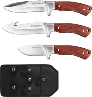 Swiss Tech 3-Piece Hunting Knife Set - Full Tang Survival, Bowie, Camping & Gut Hook Knife with Sheath - Perfect for Dad, Husband or Men - Outdoor Hunting, Camping, Hiking Gift