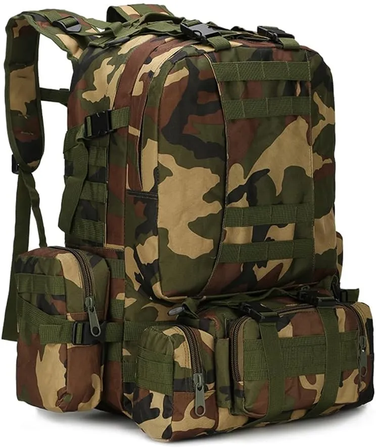 Tactical Backpack Military Army Rucksack 60L Large Assault Pack Detachable Molle Bag (Jungle Camouflage)