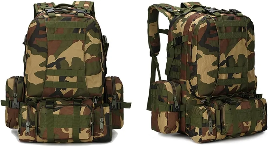 Tactical Backpack Military Army Rucksack 60L Large Assault Pack Detachable Molle Bag (Jungle Camouflage)