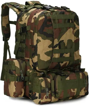 Tactical Backpack Military Army Rucksack 60L Large Assault Pack Detachable Molle Bag (Jungle Camouflage)
