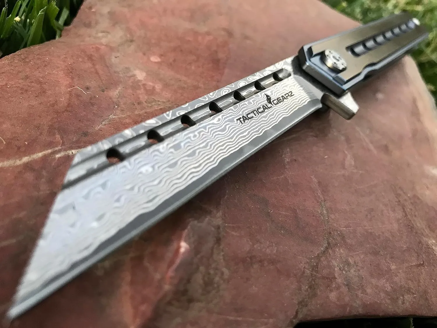 TACTICAL GEARZ Damascus Pocket Knife for EDC, Solid Titanium Handle, 67 Multi-Layered Damascus Steel VG10 Tanto Blade, Includes Sheath (Onyx XT BB)
