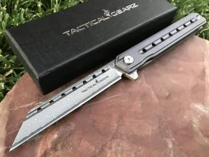 TACTICAL GEARZ Damascus Pocket Knife for EDC, Solid Titanium Handle, 67 Multi-Layered Damascus Steel VG10 Tanto Blade (Onyx XT Midnight)
