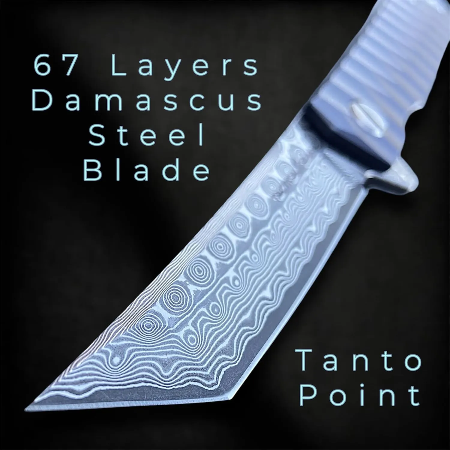 TACTICAL GEARZ Damascus Steel EDC Pocket Folding Knife, Solid Tc4 Titanium Handle, Includes Sheath (XT Blue Metallic)
