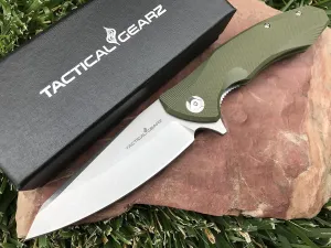 TACTICAL GEARZ Pocket Knife for EDC, G10 Handle, D2 Steel Stonewashed Blade, Includes Sheath (Zeta OD)