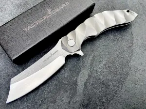 TACTICAL GEARZ Titanium Pocket Folding Knife, Solid Tc4 Titanium Handle, CPM-D2 Steel DAO Blade, Includes Sheath (Zeus)