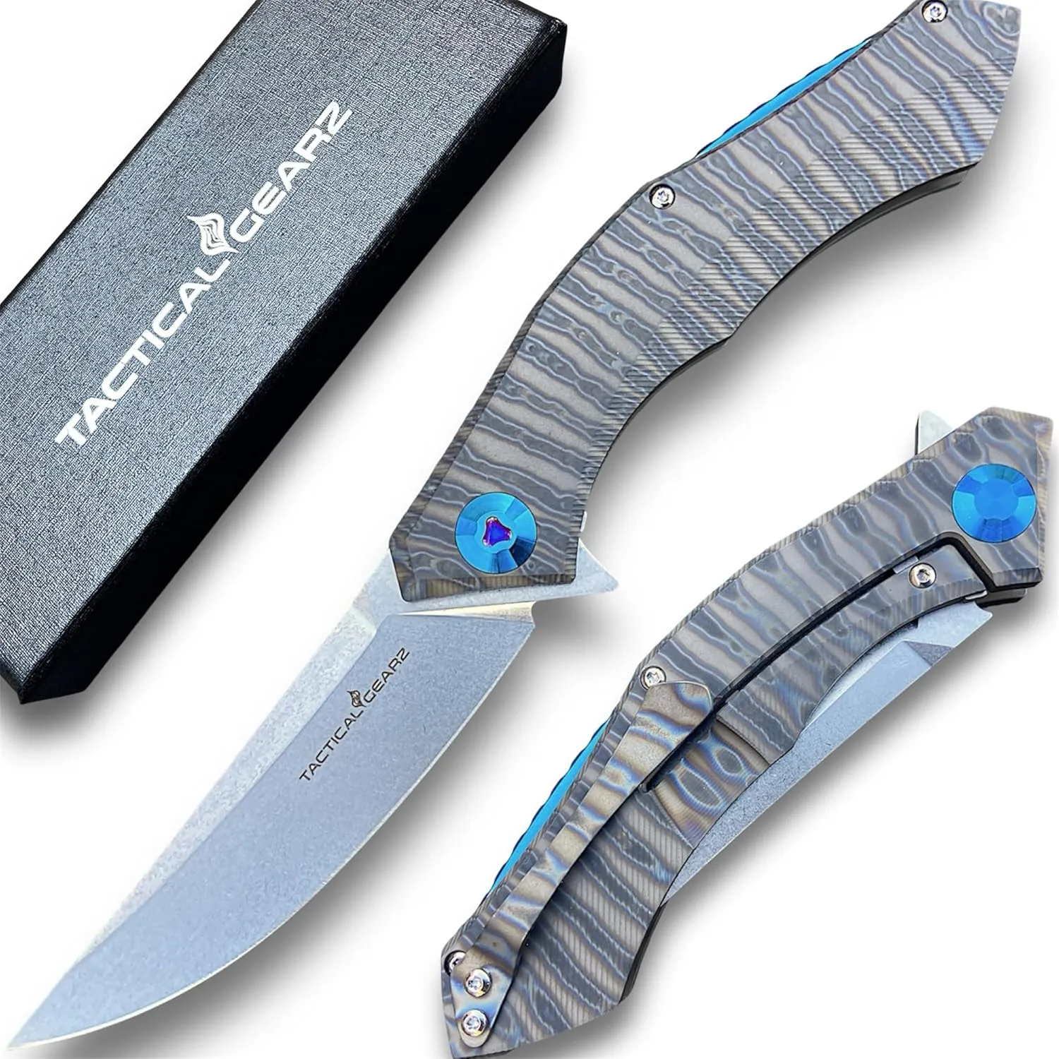 TACTICAL GEARZ Titanium Pocket Knife for EDC, Solid TC4 Titanium Handle, D2 Steel Blade, Includes Sheath (TritonX Scorched)