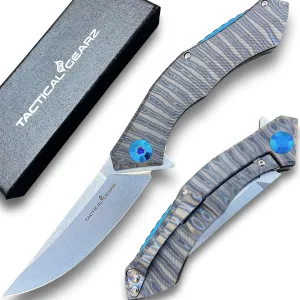 TACTICAL GEARZ Titanium Pocket Knife for EDC, Solid TC4 Titanium Handle, D2 Steel Blade, Includes Sheath (TritonX Scorched)