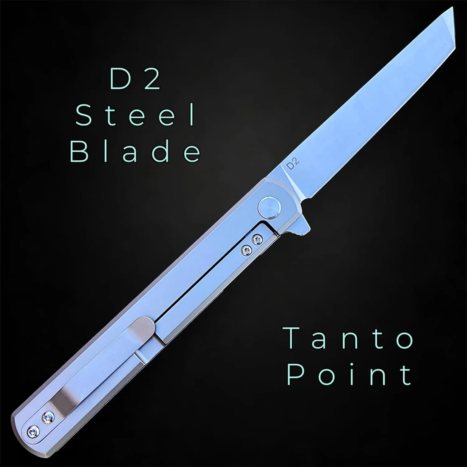 TACTICAL GEARZ Titanium Pocket Knife for EDC, Solid Tc4 Titanium Handle, D2 Steel Tanto Blade, Includes Sheath (Tatsu ST)